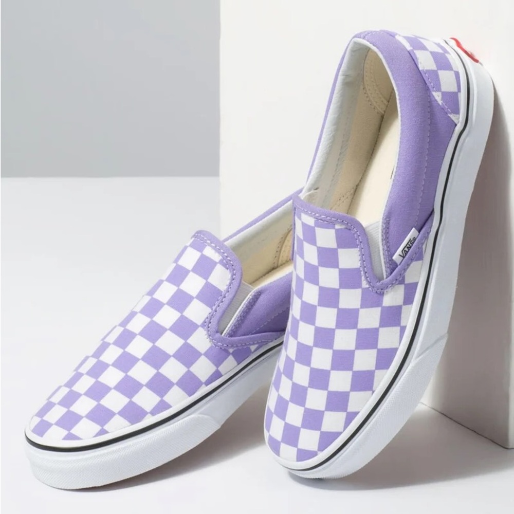 Vans Purple and White Sneakers with Checkerboard Design